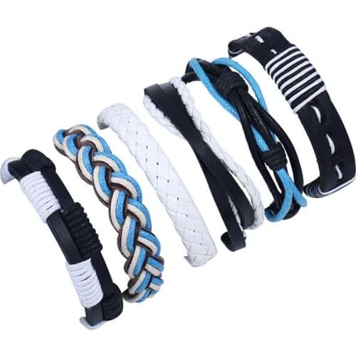 Fashion Punk Genuine Leather Bracelet Set Braid Rope Bangles Wrap Chain for Women Men Wristbands Handmade Vintage Ethnic Jewelry