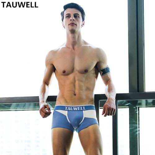 TAUWELL Mens Underwear Youth Personality Low-waisted cotton Breathable U-pouch Bag Design Shaped Sexy Boxers