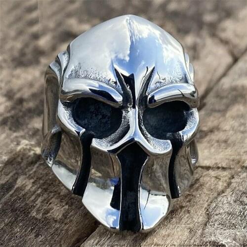 Mens Biker Gladiator Skull Spartan Helmet Ring Stainless Steel Size 7-13