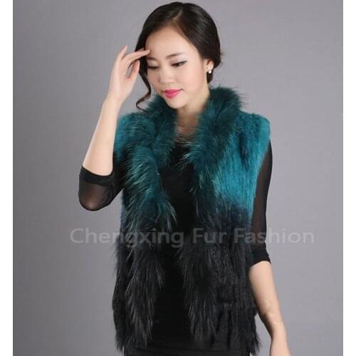 CX-G-B-44B 2017 New Fashion Tip Dye Genuine Knitted Rabbit Fur Vest / Fur Gilet