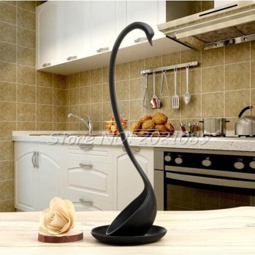 New Swan Shaped Soup Ladle White/Black Design Special Upright Swan Spoon Useful Kitchen + Saucer Cooking Tool wholesale