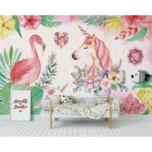 Beibehang Custom High-quality wallpaper nordic flamingo unicorn children room decoration wall papel de parede 3d wallpaper mural