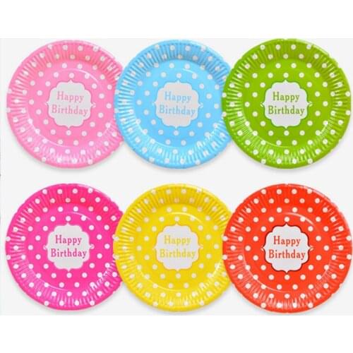 6pcs 7inch polka dot pattern birthday party tablewares disposable plates