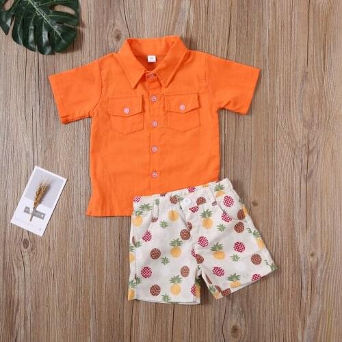 1-6T Summer Toddler Baby Boys Kids Clothes Short Sleeve Button Down Shirt Print Casual Shorts 2pcs Set