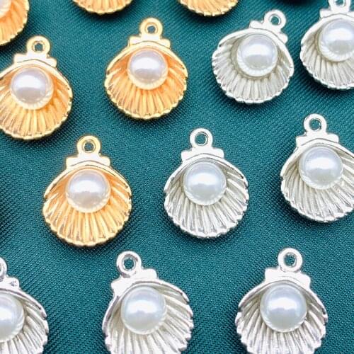 10Pcs 15*12mm Pearl Shell Charms Gold Silver Color Alloy Metal Sea Ocean Pendant Accessories For Jewelry Making Earring Supplies