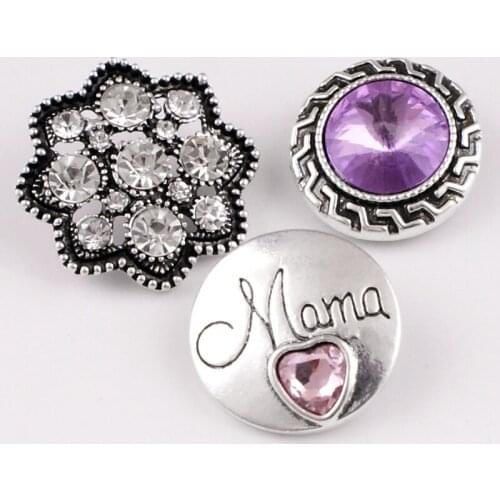 XH382 MAMA flower Purple Metal 18mm Snap button jewelry