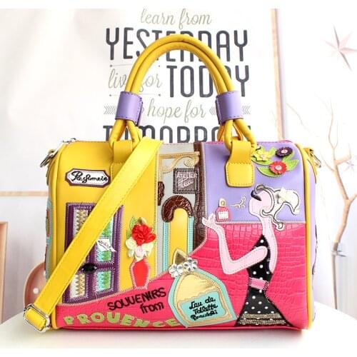 Luxury Fairy Tale Princess Boston Bags Girl Designer Creative Women Handbags Handmade Flower 3D Embroidery Leather Crossbody Bag