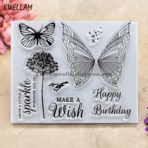 Happy Birthday MAKE A Wish Butterfly Scrapbook DIY photo cards rubber stamp clear stamp transparent stamp 12x10.5cm KW7110819