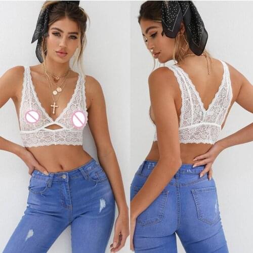 Sexy Translucent Floral Lace Mesh Bralette Crop Top Unpadded Soft Triangle Seamless Thin Sex Bra Underawear