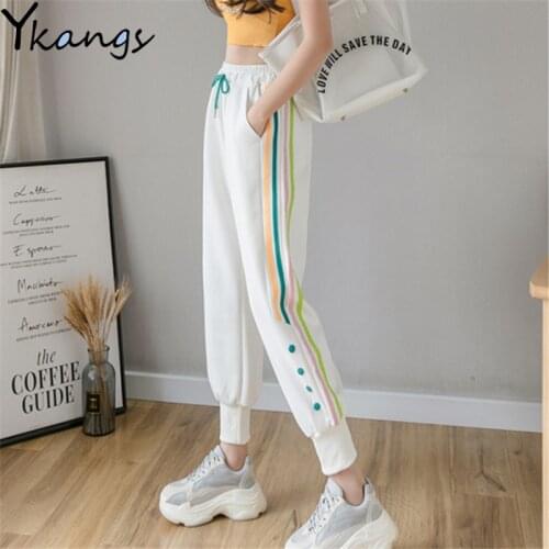 Summer Womens Pants Sweatpants Loose Trousers Sport Elastic High Waist Harem Pants Baggy Pants Harajuku Rainbow Sweat Pants New