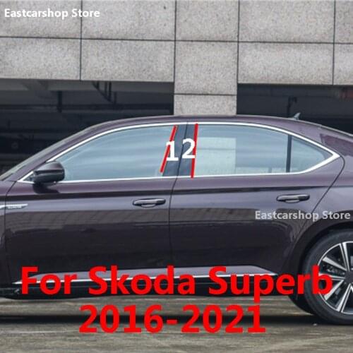 Car Door Window Middle Column Trim Decoration Protection Strip PC Stickers for Skoda Superb 2021 2020 2019 2018 2017 2016
