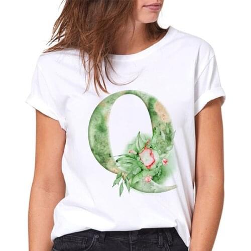 Women T-shirt 2021 harajuku 26 Alphabet Flowers Q Print Ladies Tshirts Harajuku Casual Female Tees Casual Summer tshirt femme