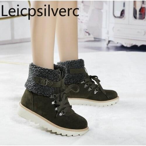 Womens Boots Autumn And Winter The New fashion Round head Lace-up Color matching flat Short tube Womens shoes plus size 34-43