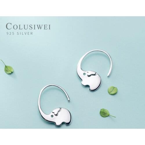 Colusiwei Design New 925 Sterling Silver Cute Baby Elephant Long Nose Drop Earrings for Women Sterling Silver Jewelry Gift