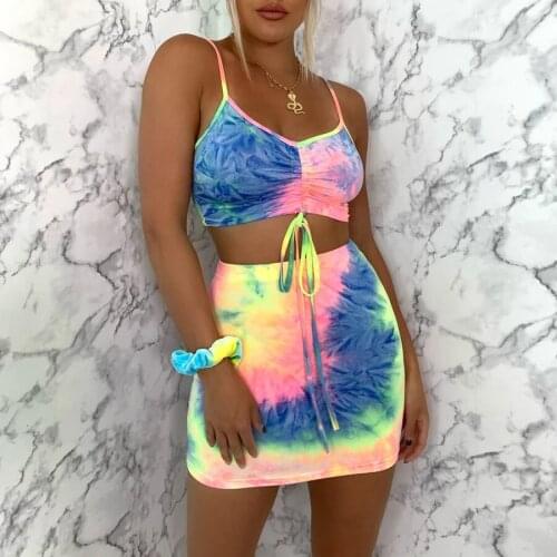 Tie-Dye Print Two Piece Set Women Summer Crop Top and Skirt Dress set Elegant Ladies Fashion Streetwear Party Club 2 Piece Set
