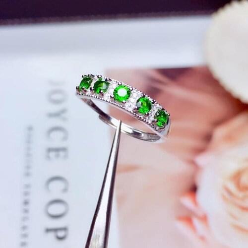 Fashion elegance Lovely cute Row Natural green diopside Ring S925 Silver Natural Gemstone Ring girl Womens party gift Jewelry