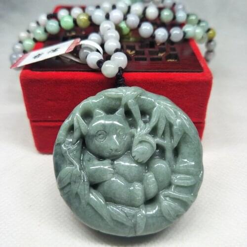 Zheru Jewelry Pure Natural Jadeite Green National Treasure Panda Pendant Tri-Color Jadeite Bead Necklace A Class A Certificate