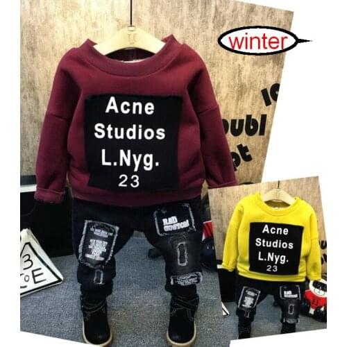 Brand Boy Clothing Child Fashion Thick Fleece sweater + jeans 2pcs Set Children Winter Set Boy Sweatshirts Casual Suits 2-6years