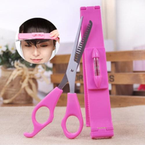 2Pcs/lot Professional DIY Tools Women Artifact Set Hair Cutting Scissor with Ruler Hair Cutting Pruning Bangs Hairdressing