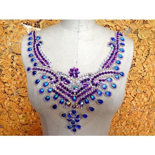 2018 handmade 32*25cm crystal patches sew on rhinestones applique on mesh for dress Collar DIY Manual accessories