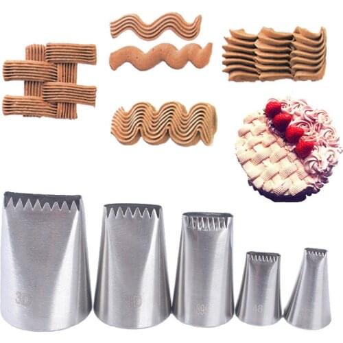 5PCS Cream Nozzles Icing Piping Nozzle Russian Pastry Tips Baking Tools Cakes Decoration Set Stainless Steel Nozzles Cupcake