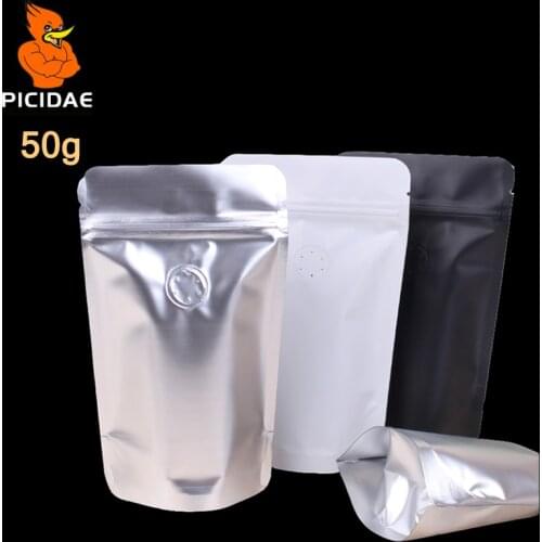 50g coffee seasoning Jujube Snack nut tea food packing Bag stand up Aluminum foil storage flat Wide bottom zipper ziplock valve