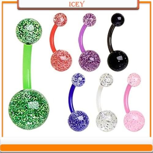 Pierced Owl Set of 7 pcs Navel Barbells with Ultra Glitter Acrylic Balls body piercing jewelry belly ring tongue ring
