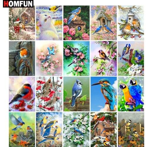 HOMFUN Full Drill Diamond Painting "Color bird scene" DIY Picture Of Rhinestone 5D Diamond Embroidery Cross Stitch Decor