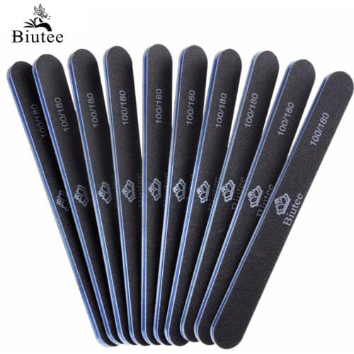 Biutee 10 Pcs Nail Files Buffer Black Double Sided 100/180 240Grit Washable Manicure Tools Pedicure Fingernail File