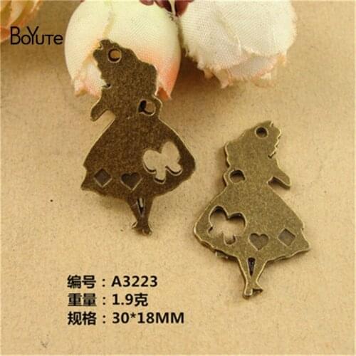 BoYuTe (100 Pieces/Lot) 30*18MM Charms Lovely Girl Antique Bronze Plated Zinc Alloy Making Pendant Vintage Diy Bracelet Necklace