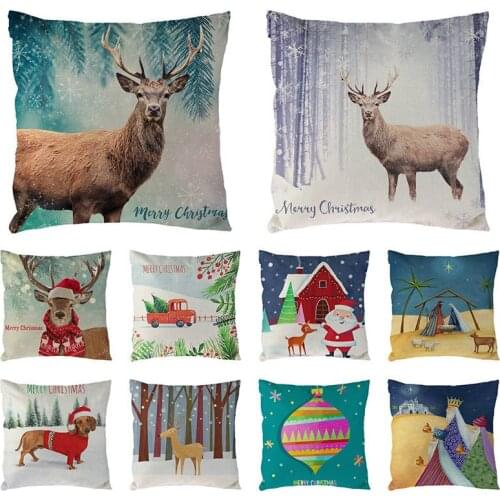 Merry Christmas Beer Dog Cushion Cover Home Decoration Cotton Linen Pumpkin Printed Pillow Case Decorative Pillow Cover 1668