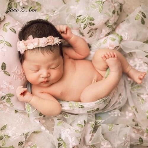 Jane Z Ann Beautiful little girl newborn baby embroidered pillow blanket photography background props layered backdrop