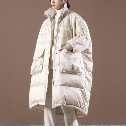 FMFSSOM Winter Women 90% White Duck Down Long Parka Casual Female Thick Pocket Warm Zipper Snow Outwear Loose Down Jackets