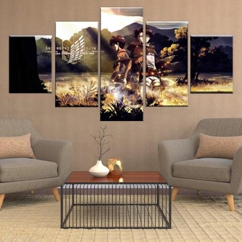 Canvas Print Painting Home Decor Picture 5 Pieces Attack on Titan Eren Yeager Levi Ackerman Poster For Living Room Wall Art