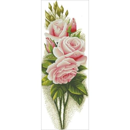 Pink vertical rose patterns Counted Cross Stitch 11CT 14CT 18CT DIY Chinese Cross Stitch Kits Embroidery Needlework Sets