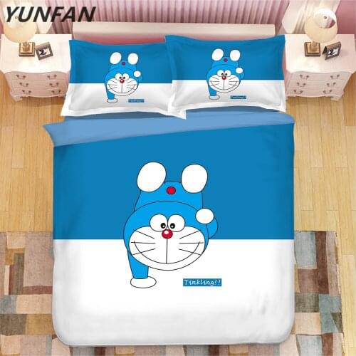 3D doraemon Bedding sets twin full queen king Quilt Cover Pillow Case 3pcs single double duvet cover sets white blue bedclothes