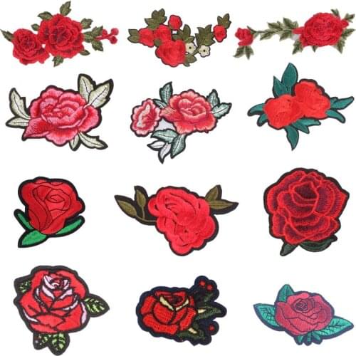 Beautiful Rose Patch Flower Stickers Iron on Clothes Heat Transfer Applique Embroidered Application Cloth Fabric Sequin Patches