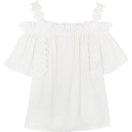 Summer womens tops suspenders short-sleeved white tops neckline strapless chiffon shirt halter top women blouse