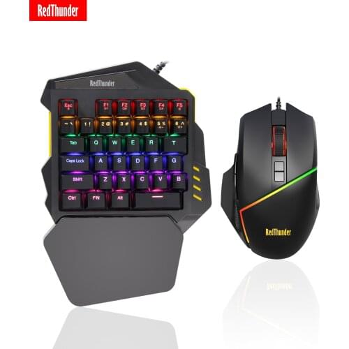 RedThunder One-Handed Mechanical Gaming Keyboard and Mouse,Rainbow RGB Backlit, 6400DPI,Ergonomic Design for PC PS4 XBOX Gamer