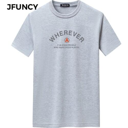 JFUNCY Short Sleeve Men Shirts Plus Size Mens Streetwear Tshirt Letter Print Harajuku Tops Casual Male Clothing Man Tee Shirt