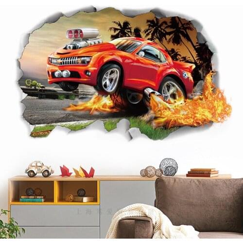 Flame Car wall stickers Vinyl DIY Cross country vehicle 3D wall Poster for Living room bedroom boy room wall decoration stickers