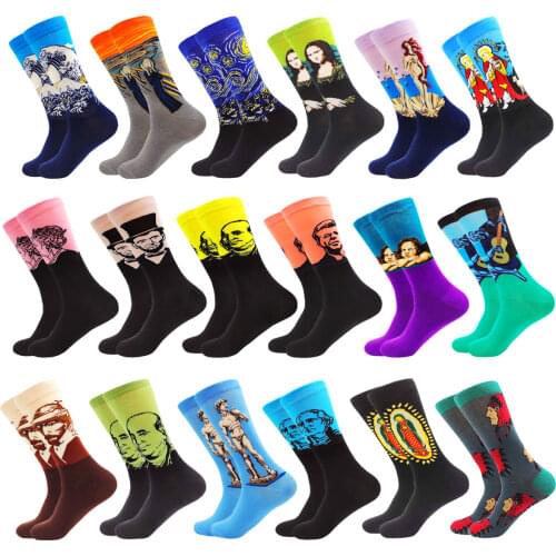 Colorful Cartoon Hip Hop Summer Cotton Mens Socks Harajuku Renaissance Art Van Gogh Animal Print Joker Happy Funny Casual Socks