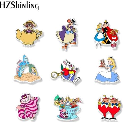 2021 New Fashion Alice in Wonderland Anime Acrylic Brooch Pin Handcraft Epoxy Resin Clothing Badge Pins