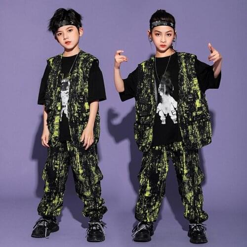 New Children Hip Hop Dance Clothing For Kids Loose Vest Hiphop Pants Suit Boys Girls Jazz Performance Street Dance Wear DQS7169