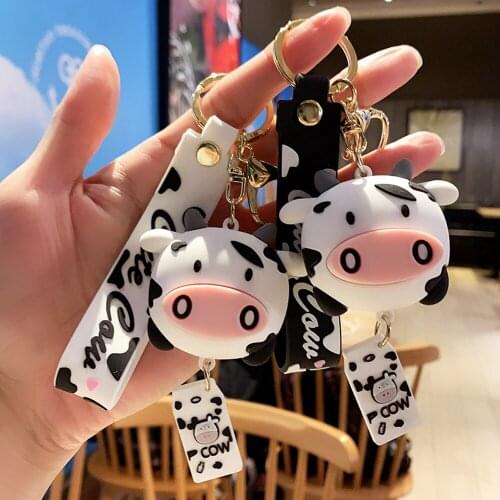 New Creative Silicone Animal Cow Car Keychains Personality Cartoon Cute Car Key Chain Ring Bag Pendant Car Accessories