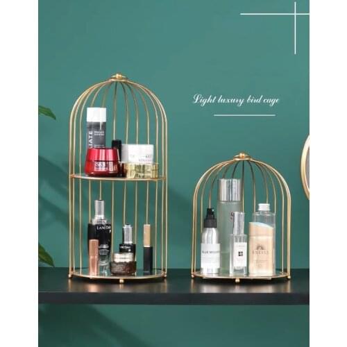 Nordic Art Makeup Organizer 2 Layers Jewelry Box Cosmetic Organizer Bird Cage Lipstick Perfume Shelf Holder Bathroom Organizer