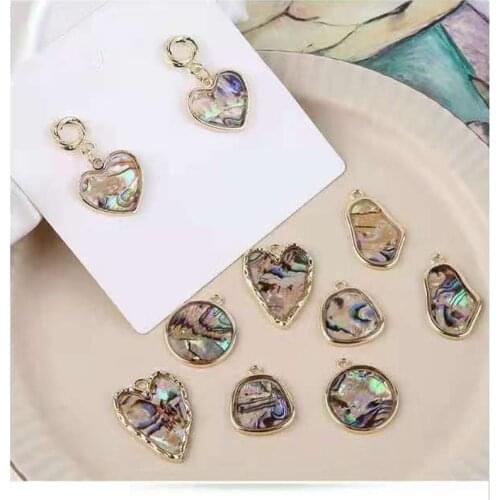 Natural Abalone Shell Charms Round Heart Handmade UV Resin Charms 10pcs/lot For DIY Earrings Jewelry Making Accessories