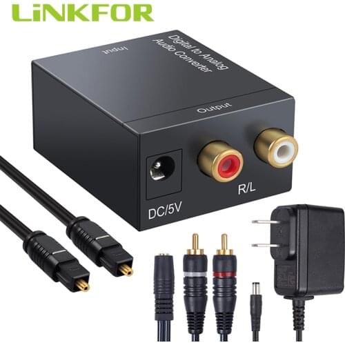 LiNKFOR DAC Converter Digital To Analog Audio Converter Supports 96KHz Coaxial Toslink Digital Audio To Analog L/R Audio Adapter