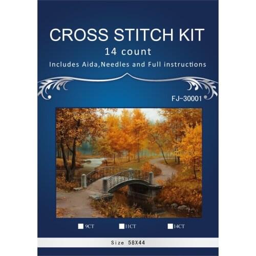 Scener Needlework,DIY Autumn bridge DMC 14CT Grove Cross stitch,For Embroidery kits,Cross-Stitching decor Crafts wall home 2