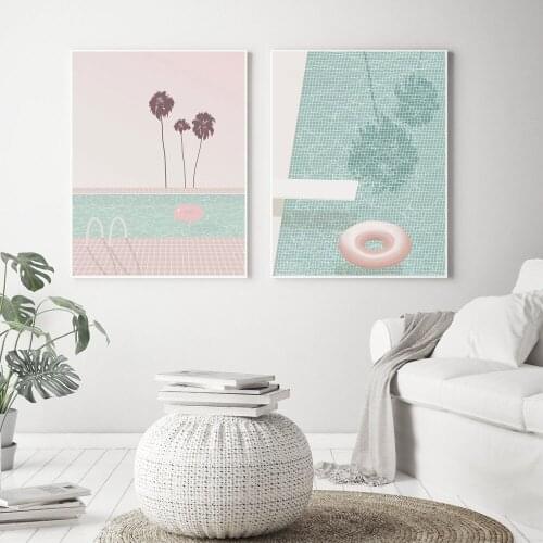 Modern Simple Minimalist Swimming Pool Pink Tube Cali Canvas Prints Painting Poster Art Wall Pictures for Living Room Home Decor